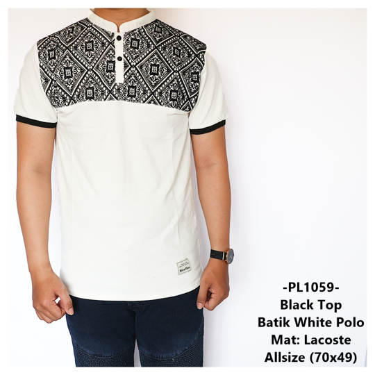 Black Top Batik White Polo 1059