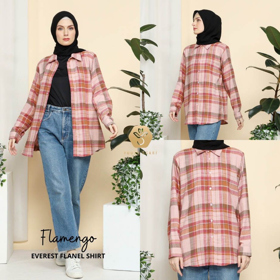 KEMEJA FLANEL | FLANEL SHIRT PREMIUM | FLANEL WANITA CASUAL - EVEREST - FLAMENGO