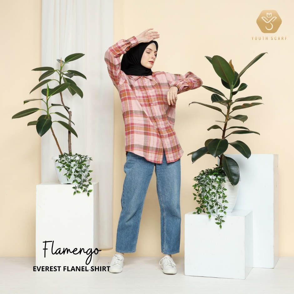 KEMEJA FLANEL | FLANEL SHIRT PREMIUM | FLANEL WANITA CASUAL - EVEREST - FLAMENGO