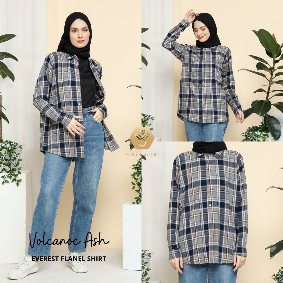KEMEJA FLANEL | FLANEL SHIRT PREMIUM | FLANEL WANITA CASUAL - EVEREST - VOLCANO ASH