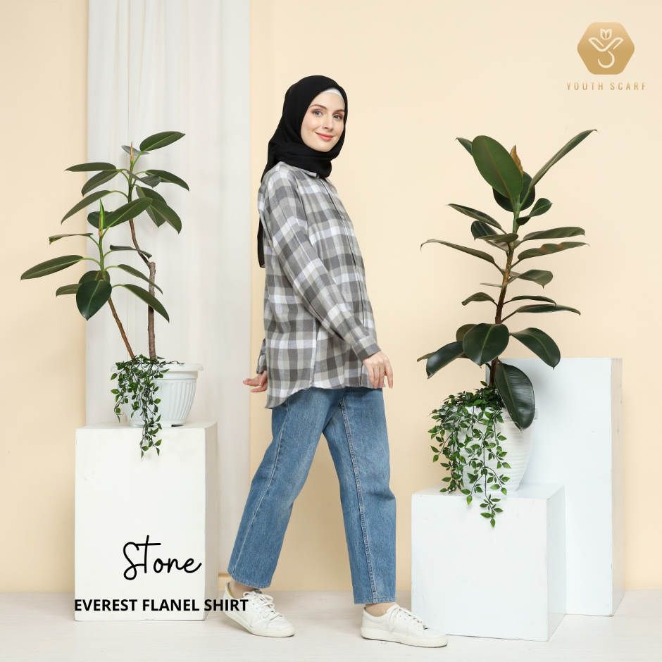 KEMEJA FLANEL | FLANEL SHIRT PREMIUM | FLANEL WANITA CASUAL - EVEREST - STONE
