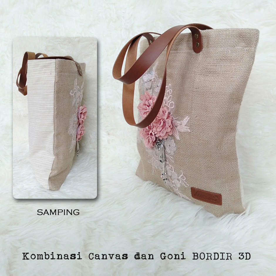 Dewani Totebag GONI BORDIR 3D Totebag Canvas GN-BR01-peach