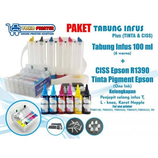 Paket Tabung Infus+CISS Cartridge Epson R1390+Tinta Pigment (tinta terpisah)