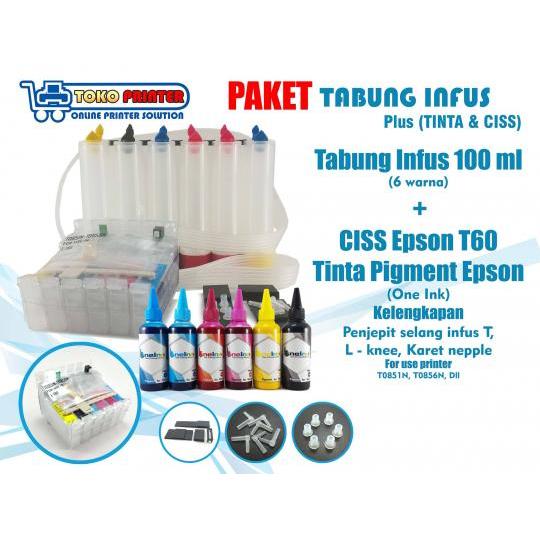 Paket Tabung Infus+CISS Cartridge Epson T60+Tinta Pigment (tinta terpisah)