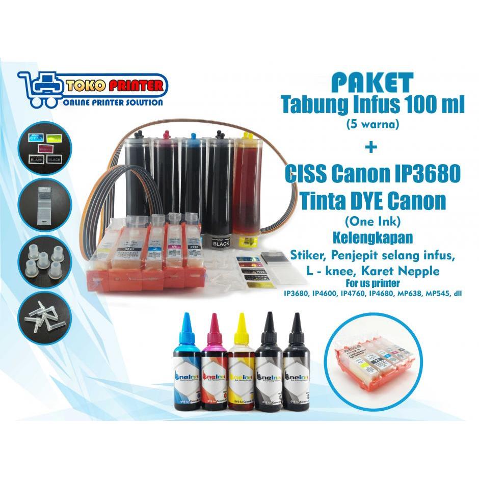Paket Tabung Infus+CISS Cartridge Canon IP3680+Tinta DYE