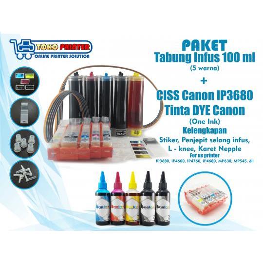 Paket Tabung Infus+CISS Cartridge Canon IP3680+Tinta DYE