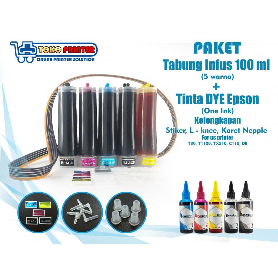 Paket Tabung Infus+Tinta DYE One Epson 100ml 5 Warna