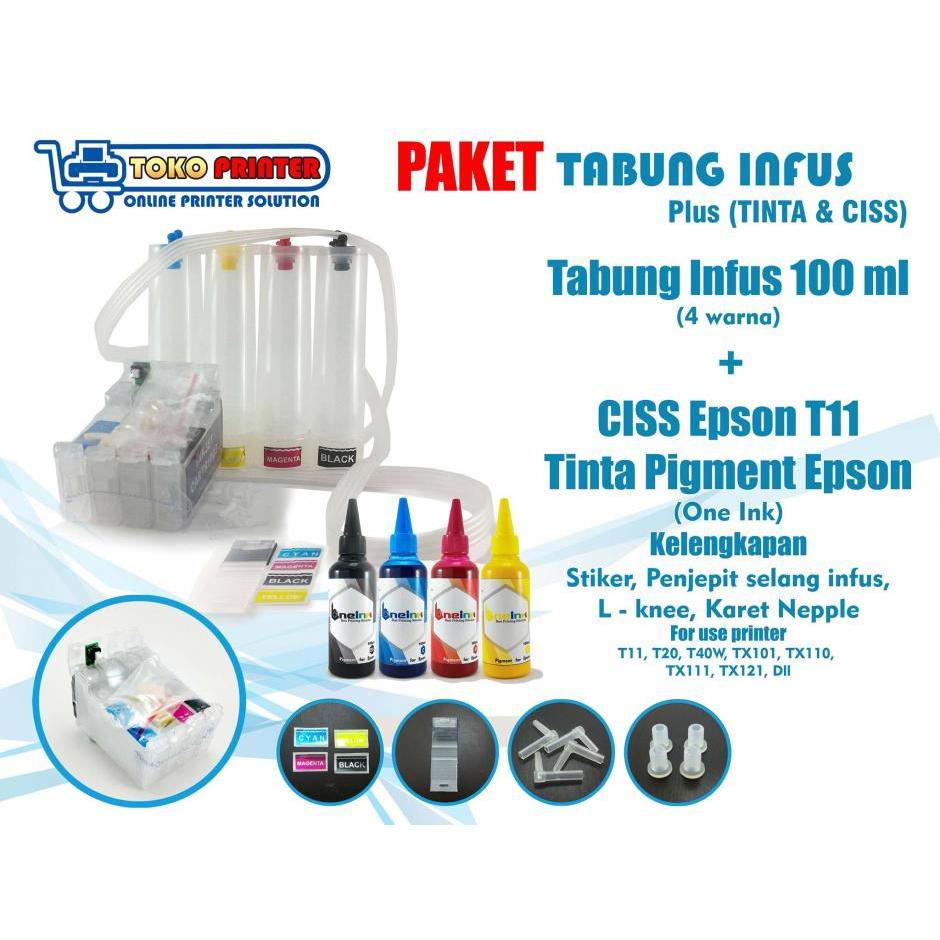 Paket Tabung Infus+CISS Cartridge Epson T11+Tinta Pigment (tinta terpisah)