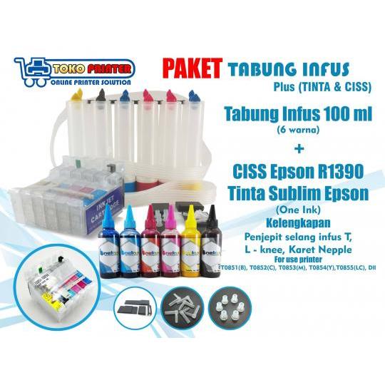 Paket Tabung Infus+CISS Cartridge Epson R1390+Tinta Sublim (tinta terpisa)