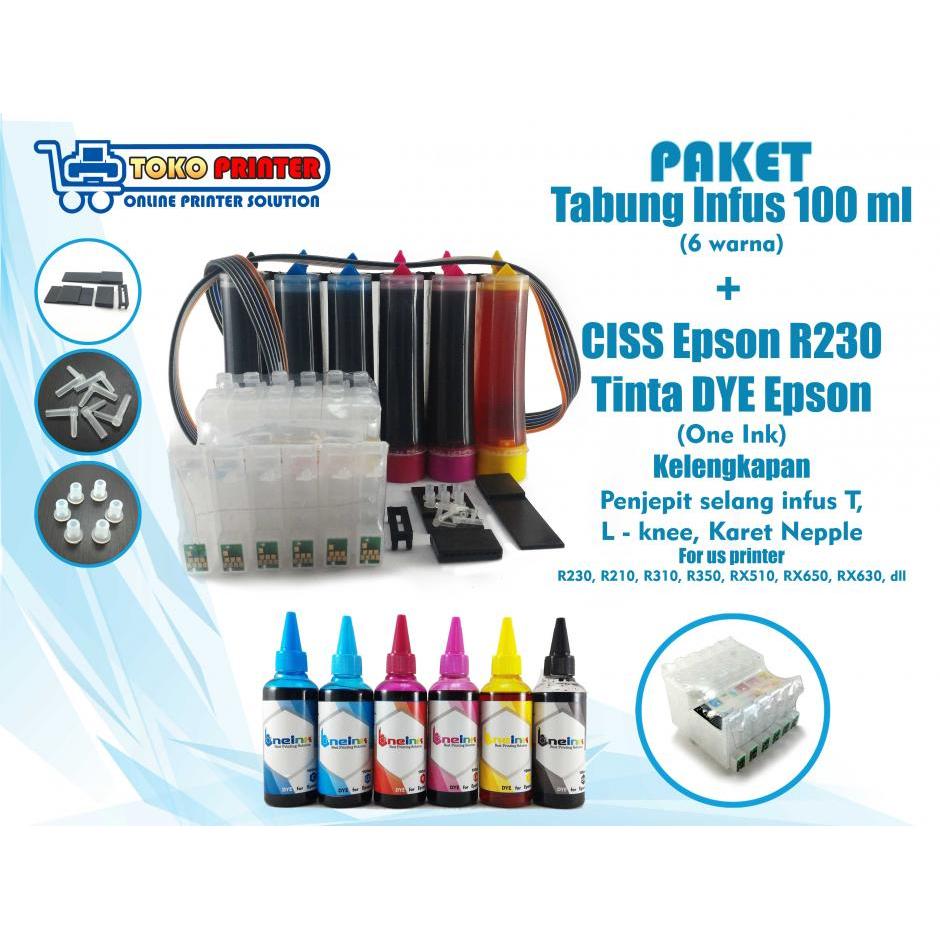 Paket Tabung Infus+CISS Cartridge Epson R230+Tinta DYE