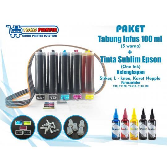 Paket Tabung Infus+Tinta Sublim One Ink Epson 100ml 5 Warna