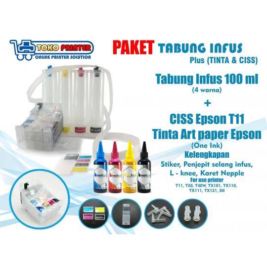 Paket Tabung Infus+CISS Cartridge Epson T11+Tinta Art Paper (tinta terpisah)