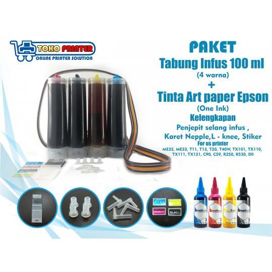 Paket Tabung Infus+Tinta Art Paper One Ink Epson 100ml 4 Warna