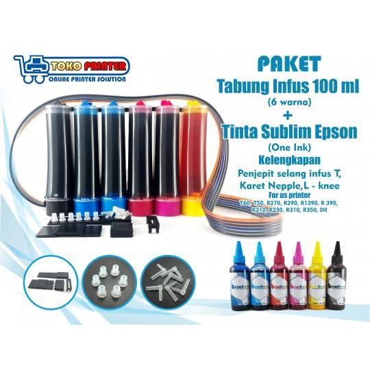 Paket Tabung Infus+Tinta Sublim One Ink Epson 100ml 6 Warna