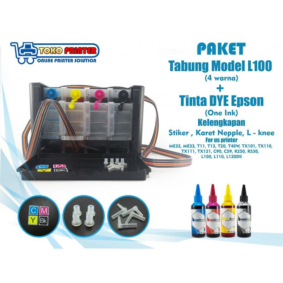 Paket Tabung Exclusive+Tinta DYE One Ink Epson 100ml 4 Warna