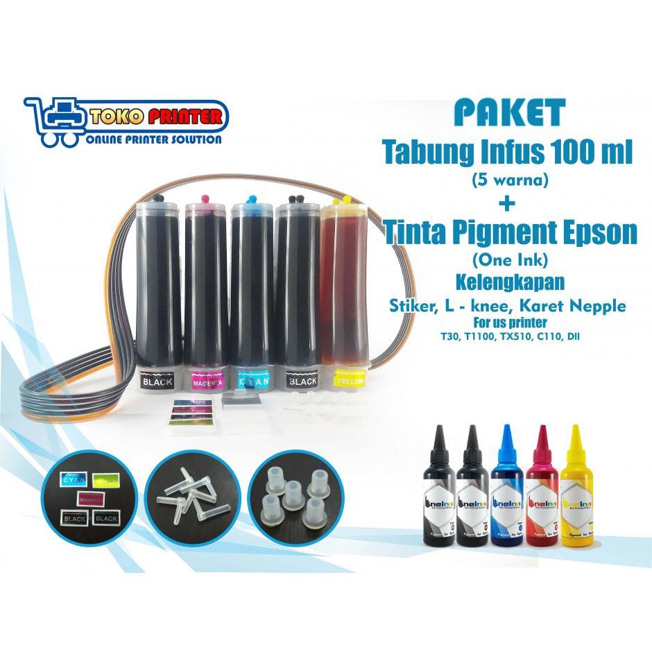 Paket Tabung Infus+Tinta Pigment Epson 100ml 5 Warna
