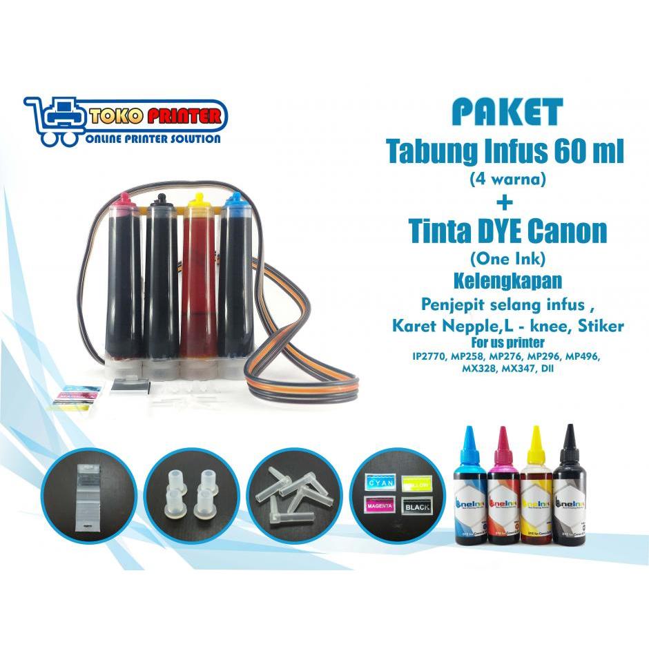 Paket Tabung Infus+Tinta DYE One Ink Canon 60ml 4 Warna