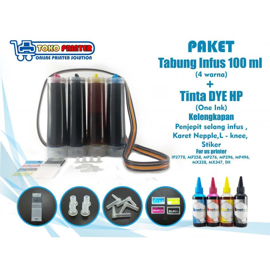 Paket Tabung Infus+ Tinta DYE One Ink HP 100ml 4 Warna