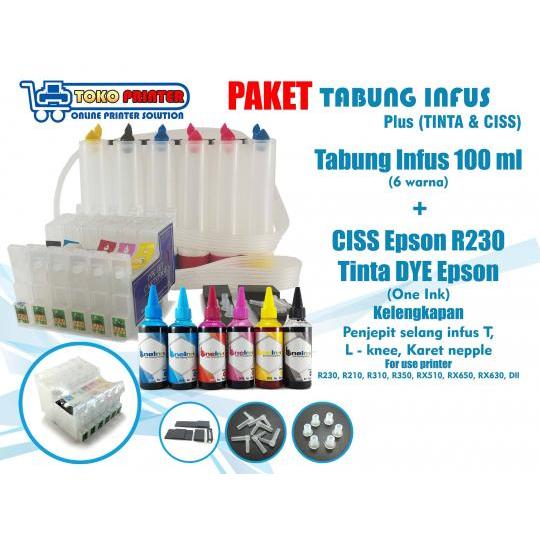 Paket Tabung Infus+CISS Cartridge Epson R230+Tinta DYE (tinta terpisah)