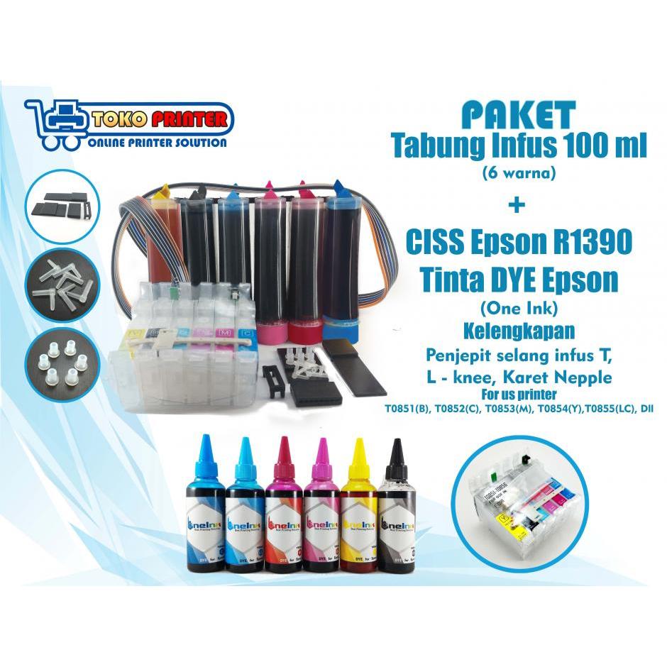 Paket Tabung Infus+CISS Cartridge Epson R1390+Tinta DYE