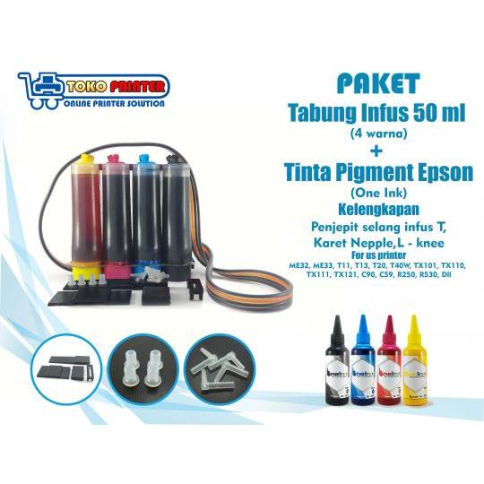 Paket Tabung Infus+Tinta Pigment Epson 50ml 4 Warna