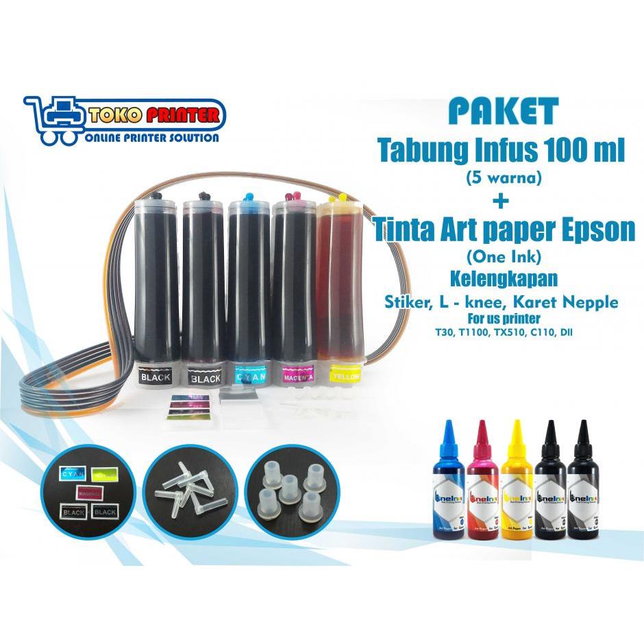 Paket Tabung Infus+Tinta Art Paper One Ink Epson 100ml 5 Warna