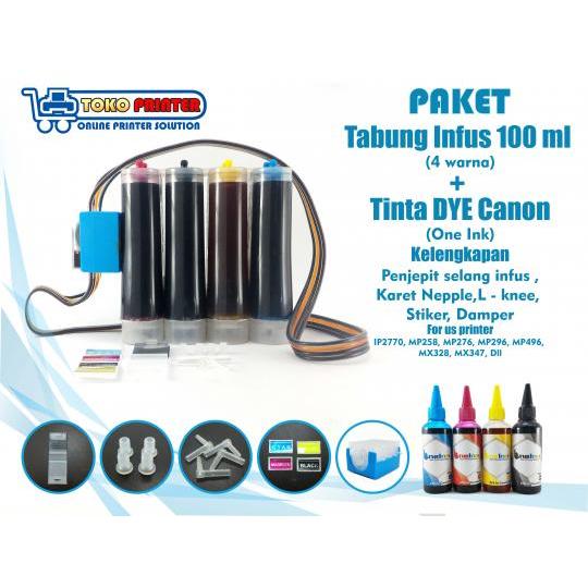Paket Tabung Infus +Tinta DYE One Ink Canon 100ml 4 Warna+Damper