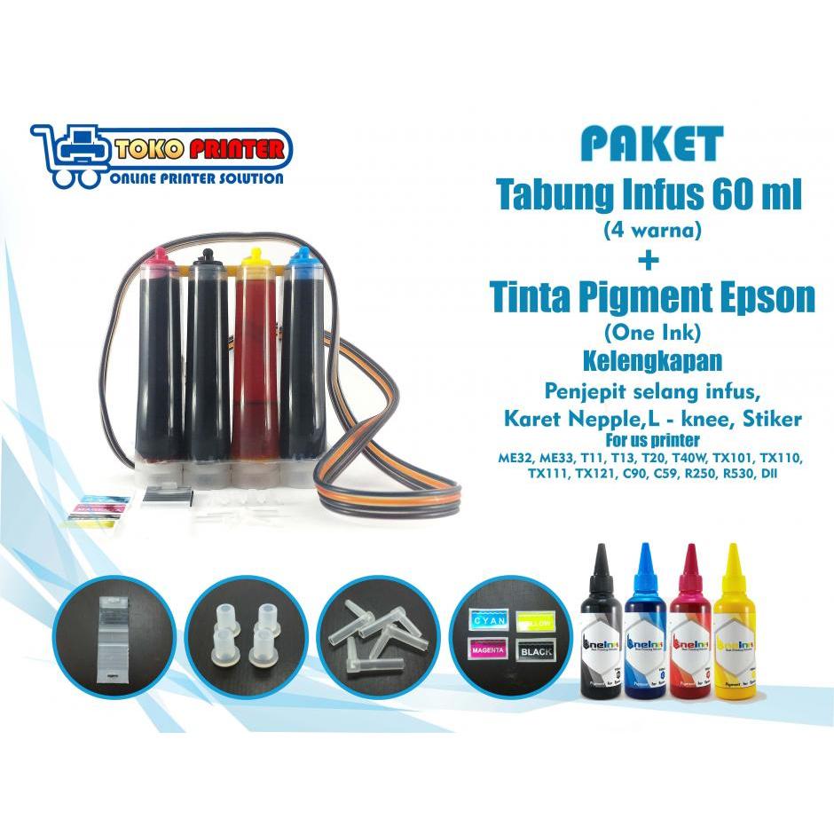 Paket Tabung Infus+Tinta Pigment Epson 60ml 4 Warna
