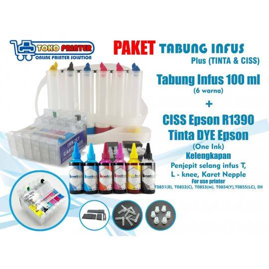 Paket Tabung Infus+CISS Cartridge Epson R1390+Tinta DYE (tinta terpisah)