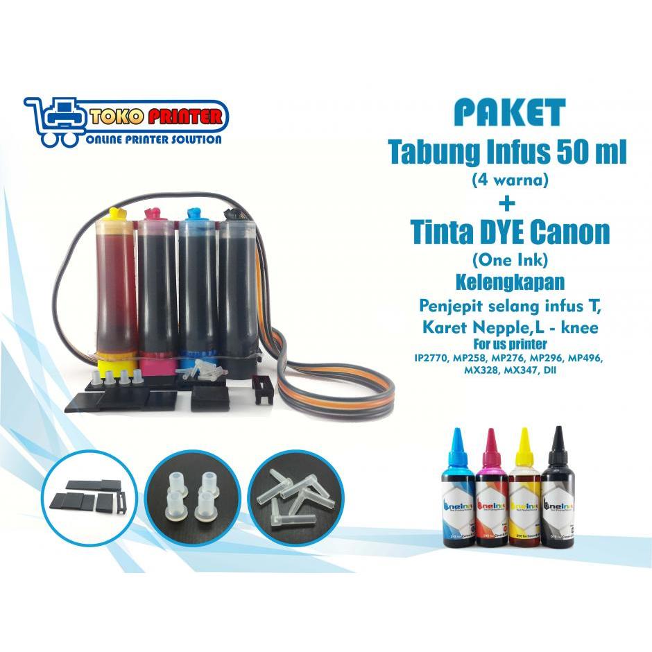 Paket Tabung Infus +Tinta DYE One Ink Canon 50ml 4 Warna
