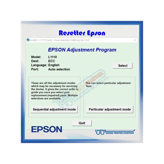Resetter / Reseter / Reset Printer Epson L1110 / L 1110