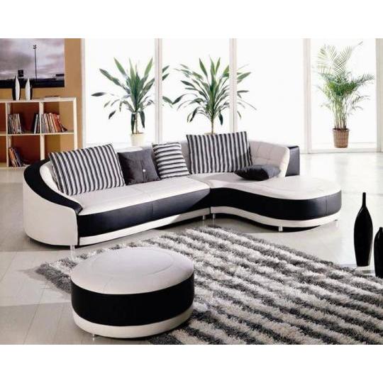 sofa L hitam putih garis