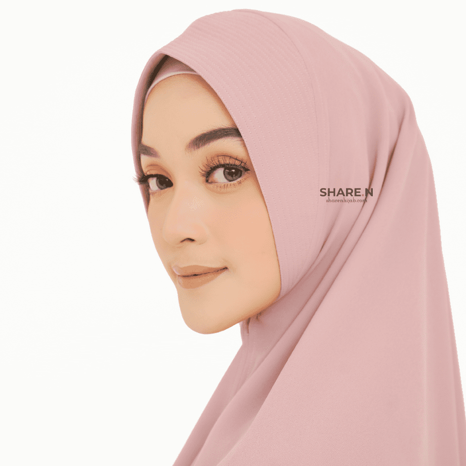 Khimar jilbab syari ceruty bordir 2 layer Blushed Pink Midi Sharen Hijab