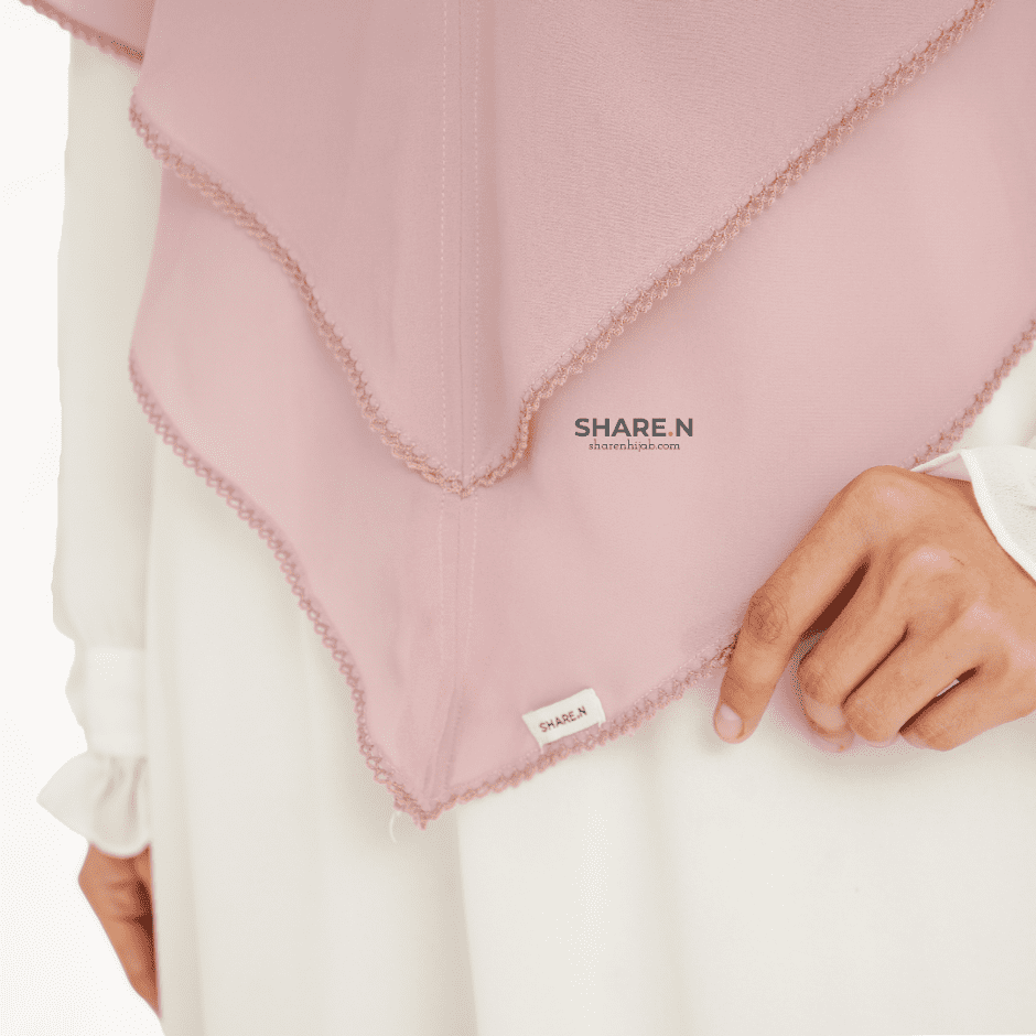 Khimar jilbab syari ceruty bordir 2 layer Blushed Pink Maxi Sharen Hijab