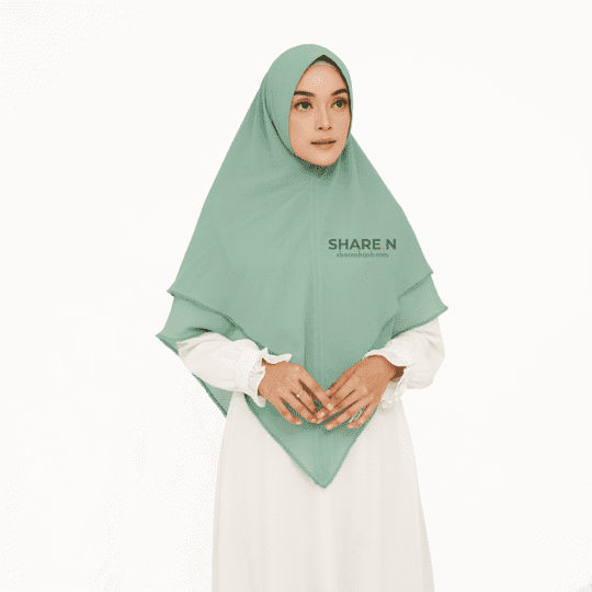 Khimar jilbab syari ceruty bordir 2 layer Ocean Mint Maxi Sharen Hijab
