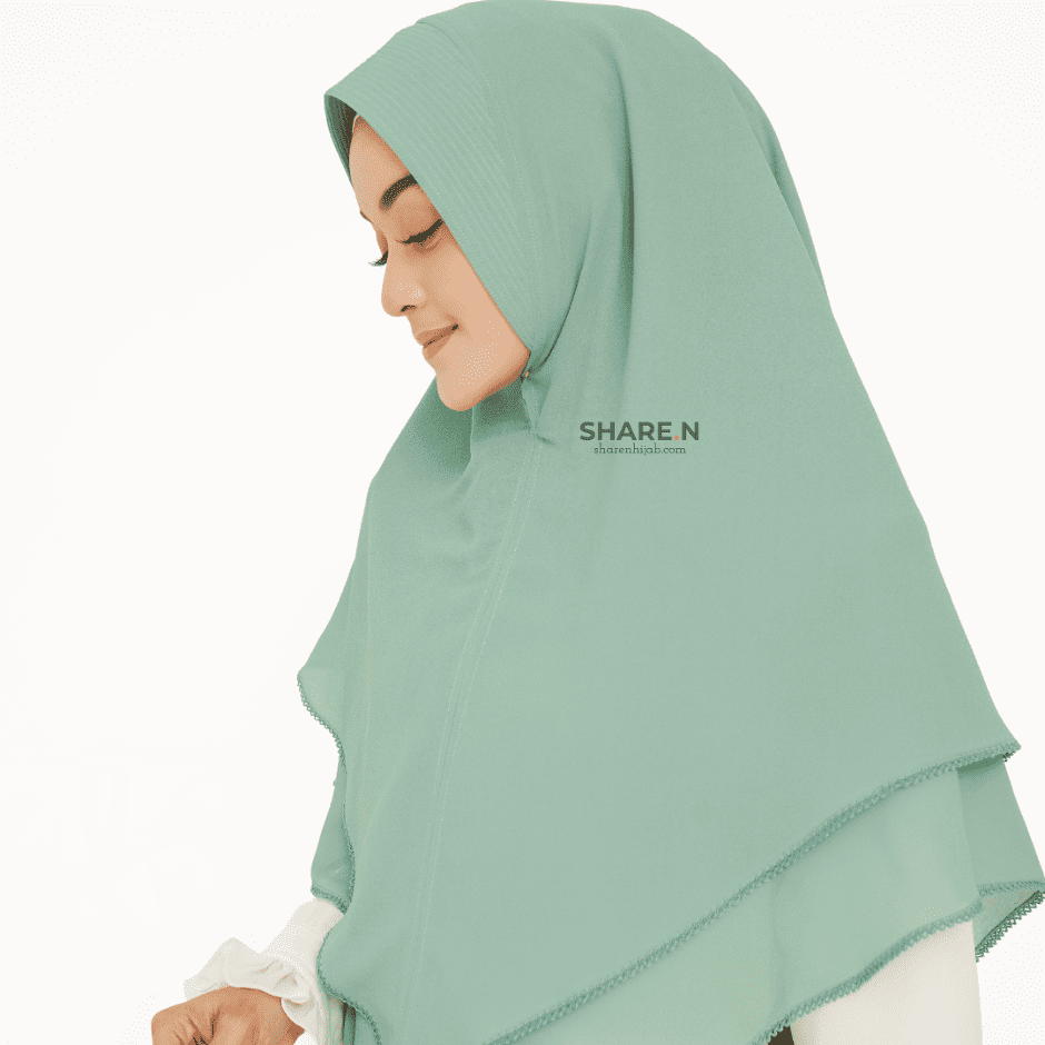 Khimar jilbab syari ceruty bordir 2 layer Ocean Mint Maxi Sharen Hijab