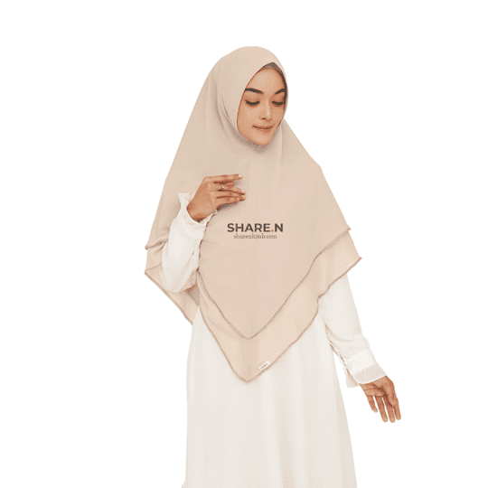 Khimar jilbab syari ceruty bordir 2 layer Caramel Nude Maxi Sharen Hijab