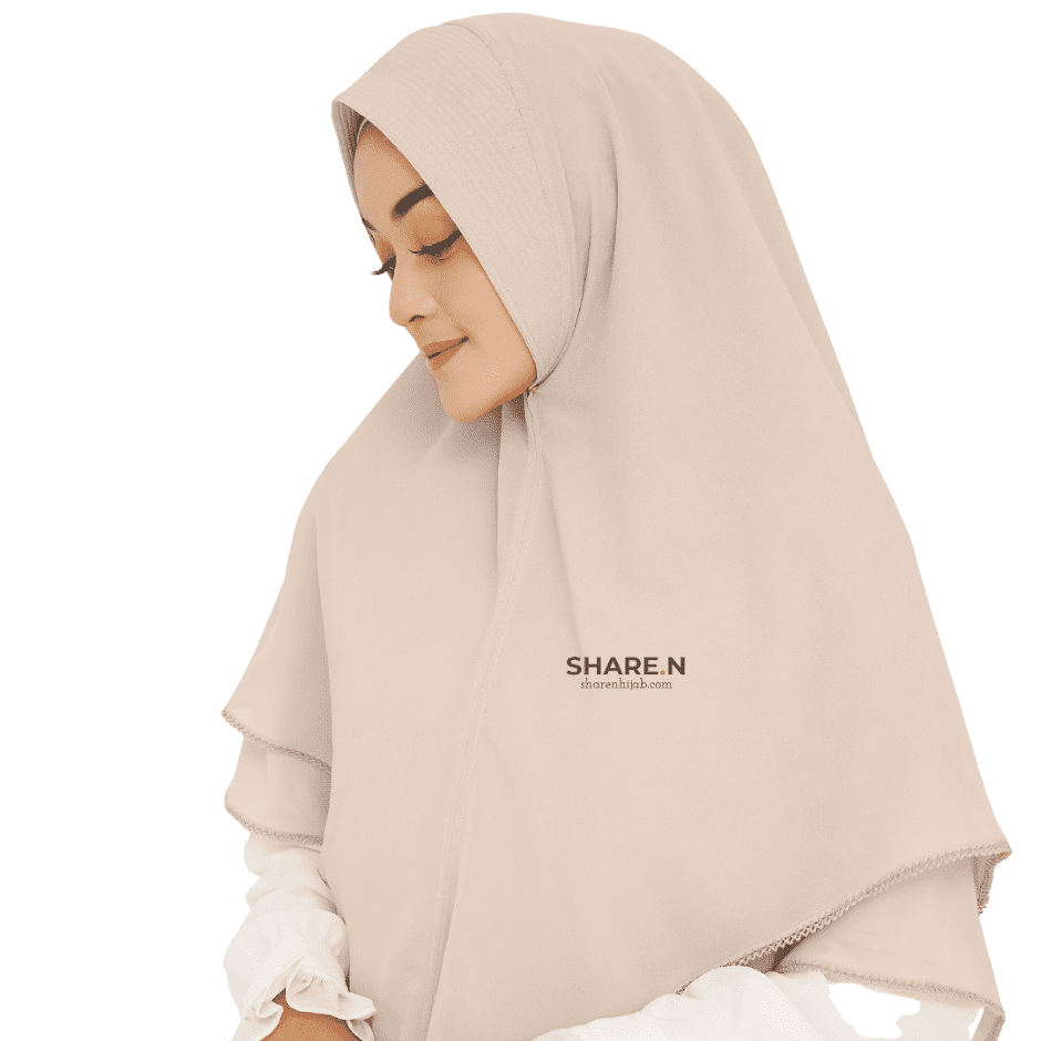 Khimar jilbab syari ceruty bordir 2 layer Caramel Nude Maxi Sharen Hijab