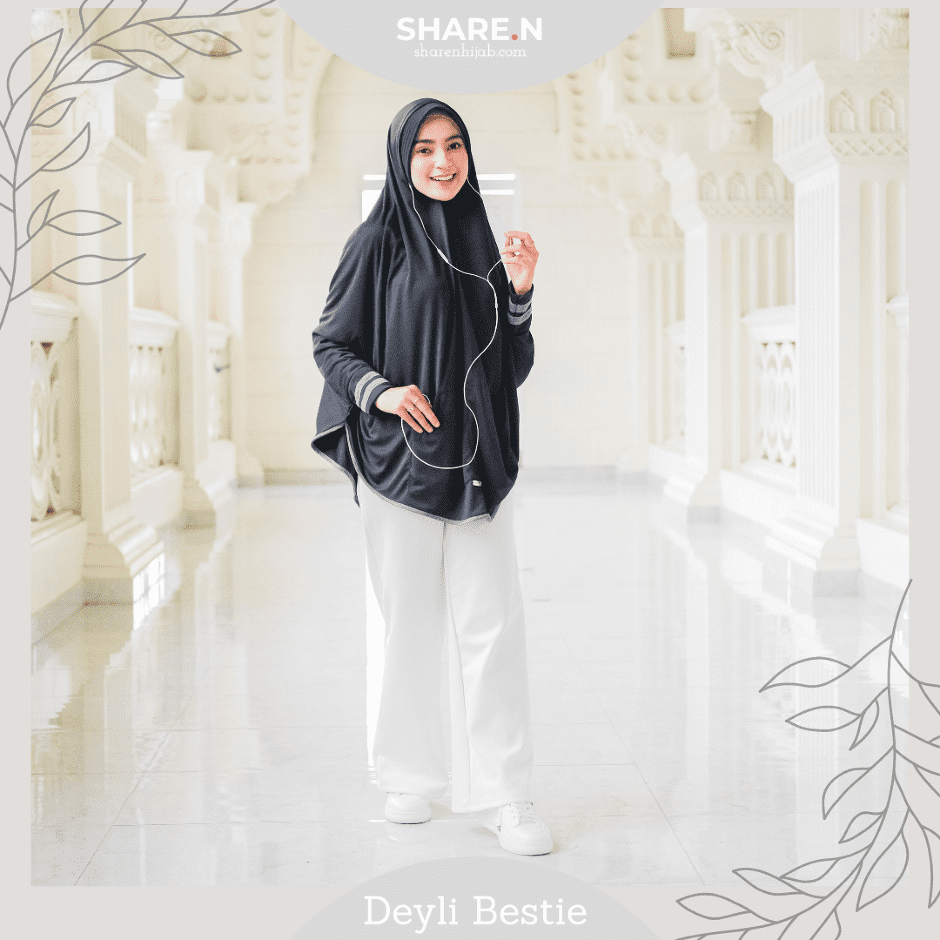 Deyli Bestie Sharen Hijab Blue Black - Jilbab Lengan dengan  Lubang Telinga & Saku