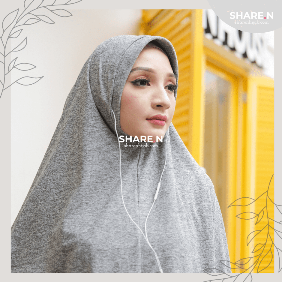 Deyli Bestie Sharen Hijab Misty Grey Abu Muda - Jilbab Lengan dengan  Lubang Telinga & Saku
