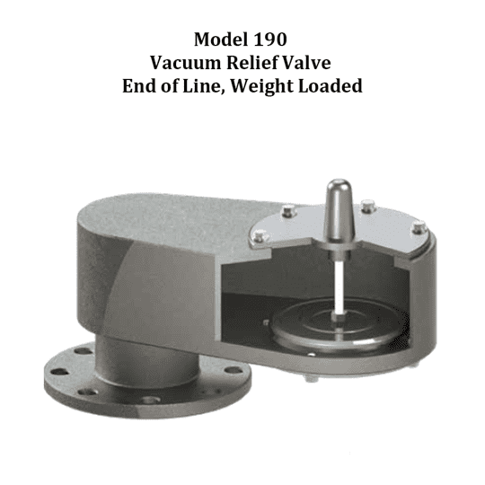 Model 190 Vacuum Relief Valve end of Line, Weight Loaded