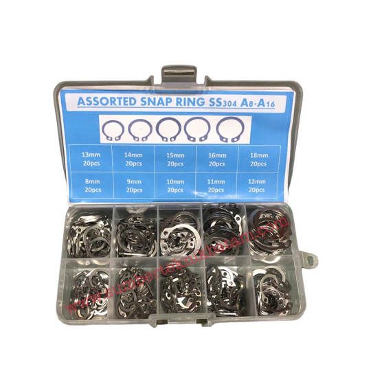 Assorted External Retaining Ring SS 304 Set 200pcs A8-A16