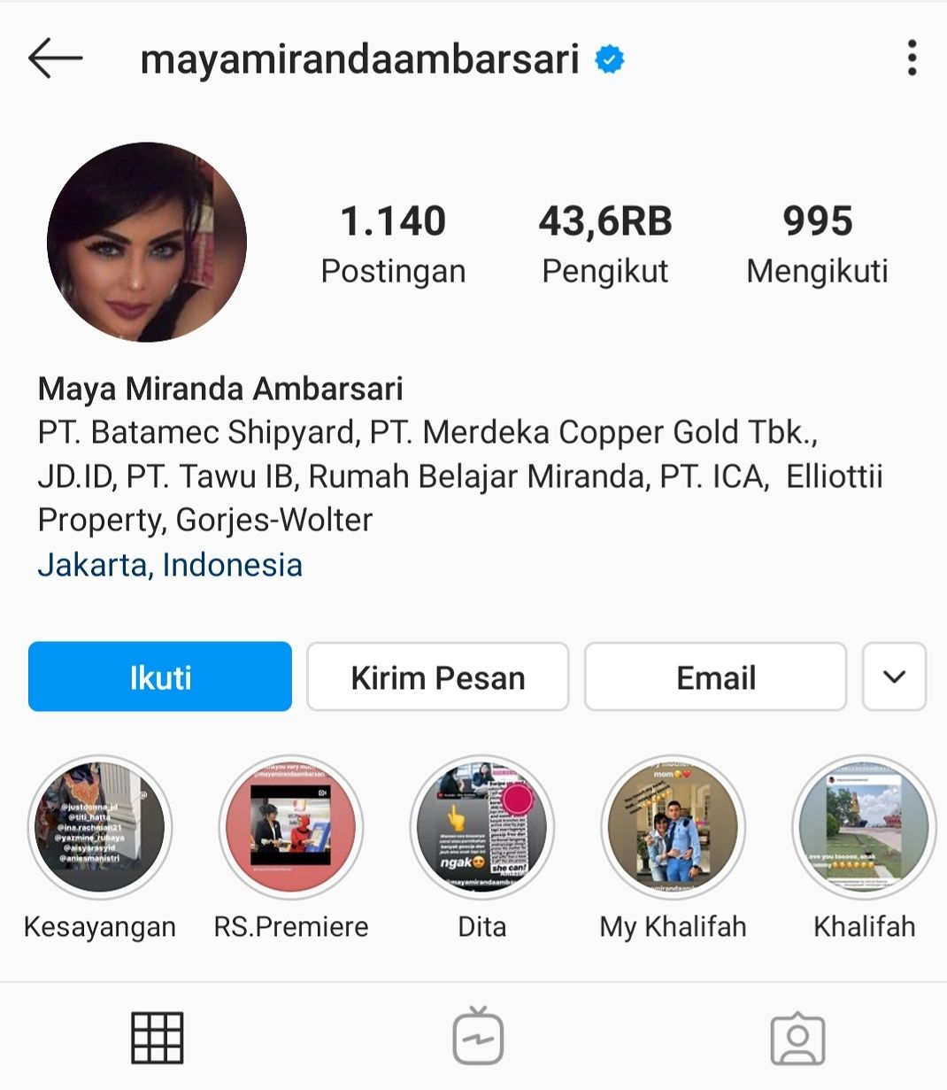 Akun Instagram Maya Miranda Ambarsari Kini Sudah Centang Biru