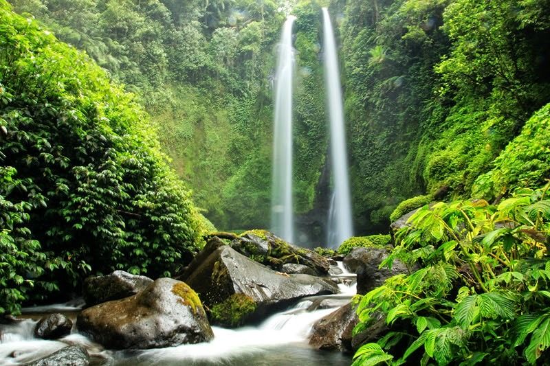 Pesona Air Terjun Kembar Tiu Teja di Lombok Utara