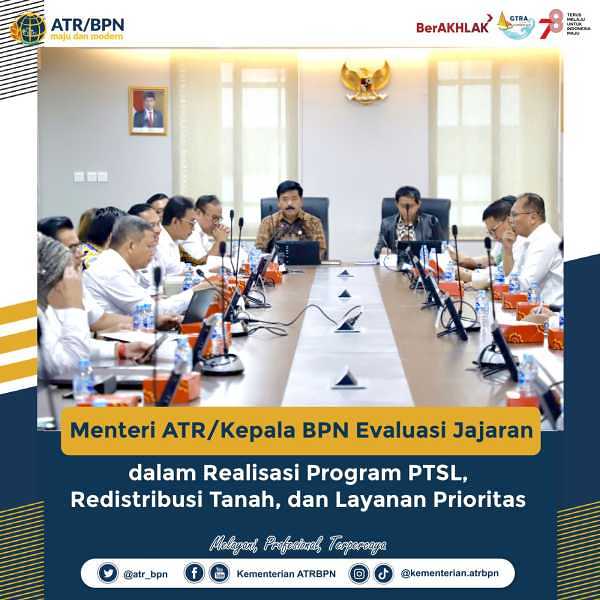 Menteri ATR/Kepala BPN Evaluasi Jajaran dalam Realisasi Program PTSL, Redistribusi Tanah, dan Layanan Prioritas.