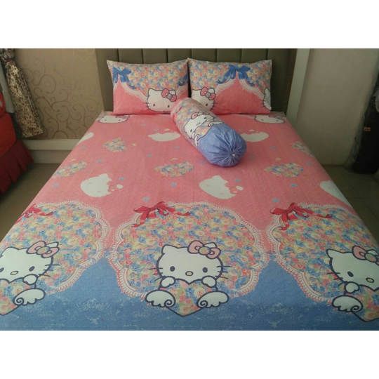 SPREI KATUN BATAM UKURAN 160X200 Hello Kitty Peach