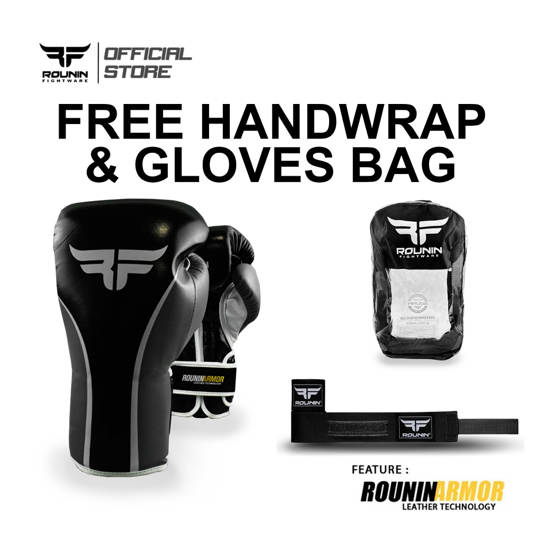 Paket Hemat 1 Rounin Fightware Boxing Glove Velocity + Free Handwrap - RED WHITE, 12oz