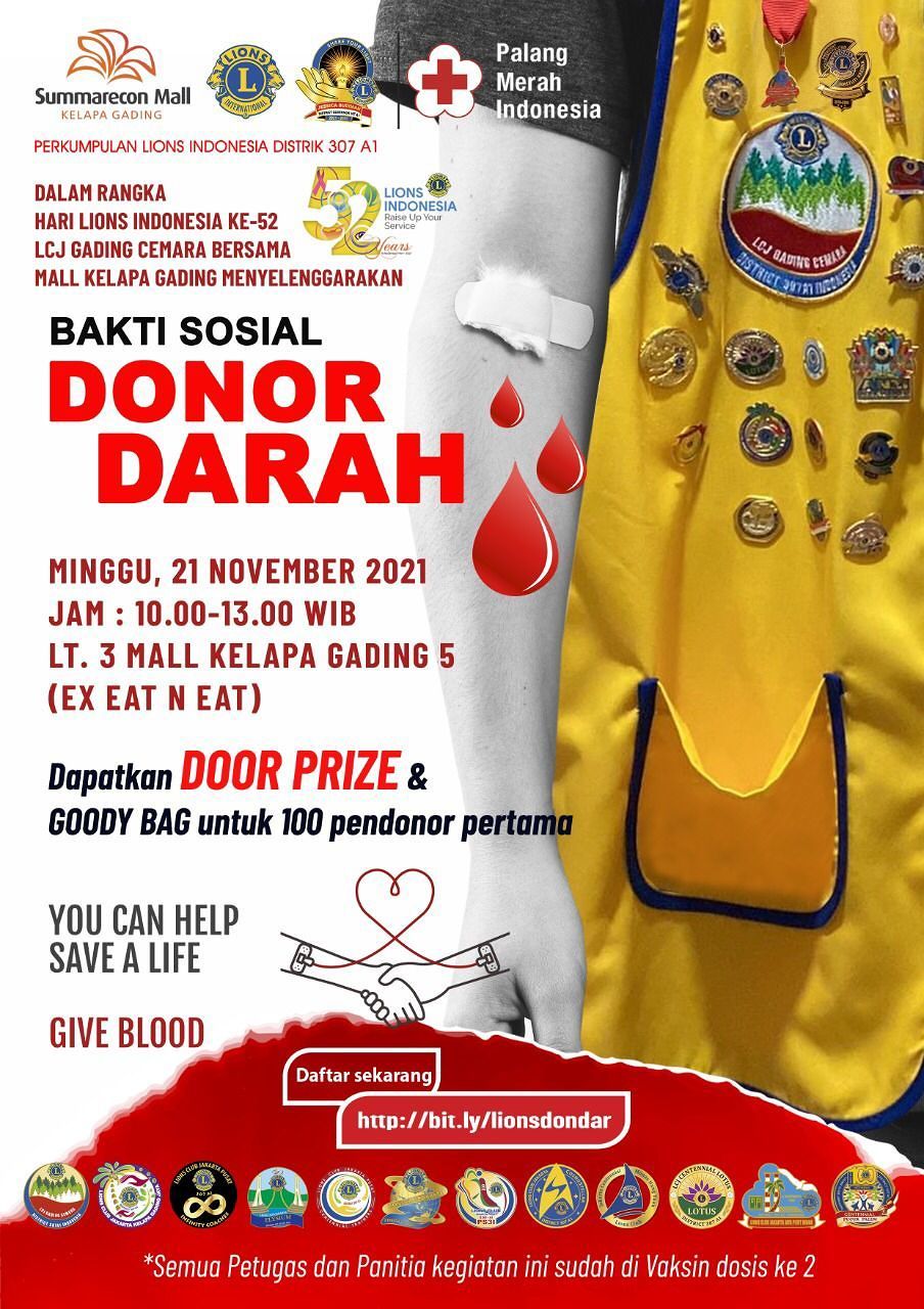 Bakti Sosial Donor Darah yang akan diadakan di mall Kelapa Gading