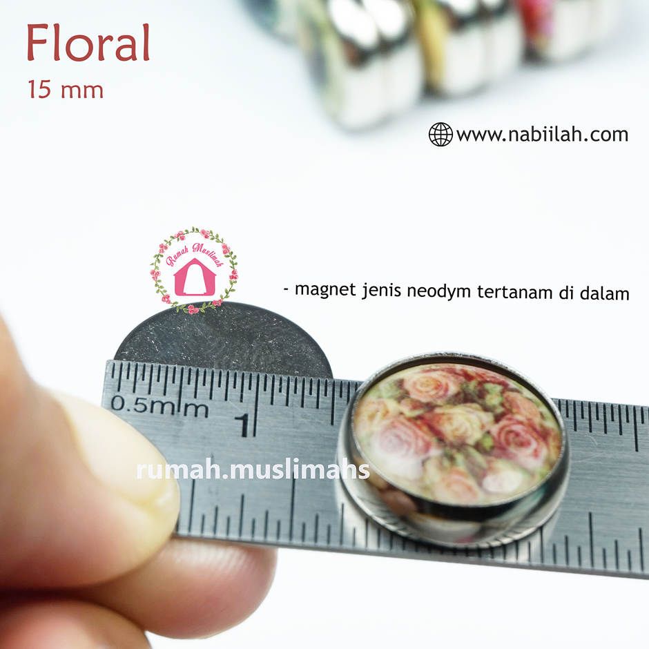 Klip magnet jilbab FLORAL 15 mm