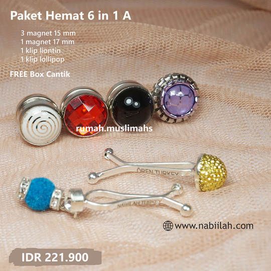 Magnet jilbab turki dan hijab clip turki Paket HEMAT 6 in 1 A